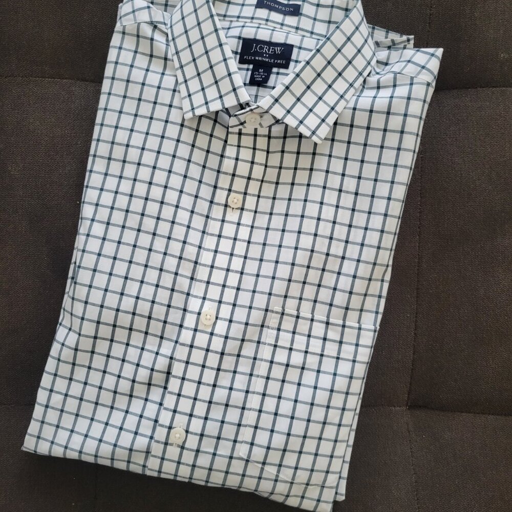 Mens J. Crew Flex Wrinkle Free "Thompson" sz M 15 15 1/2" Long Sleeve White Navy